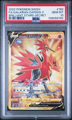 2022 Pokemon Sword & Shield Brilliant Stars #182 Fa/Galarian Zapdos V PSA 10 - Image 1