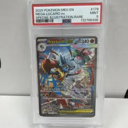 2025 Pokemon Mega Evolution Mega Lucario EX #179 Special Illustration Rare PSA 9 - Image 1