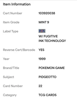 (MA4) Pidgeotto - 22/102 - #22 Pokemon Base Set PSA Mint 9 - Image 4