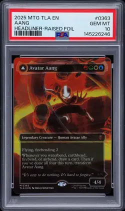 2025 MTG AVATAR HEADLINER-RAISED FOIL AANG MASTER OF ELEMENTS/AVATAR AANG PSA 10 - Image 1