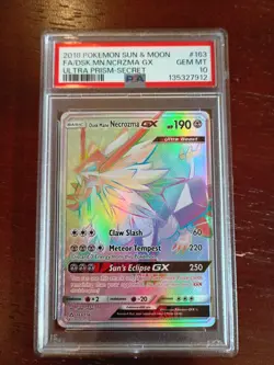 Dusk Mane Necrozma GX Secret Rare (163/156) PSA 10, Ultra Prism. English Pokemon - Image 1