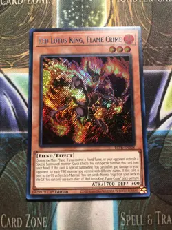 *** RED LOTUS KING, FLAME CRIME *** 1ST EDITION SECRET RARE BLTR-EN028 YUGIOH! - Image 1