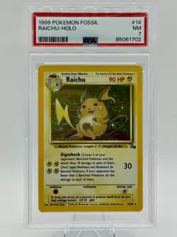 ENGLISH VINTAGE 1999 Pokemon Fossil Base Set Holo RAICHU 14/62 PSA 7 Near Mint - Image 1