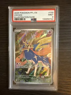 Zacian 100/094 Illustration Rare 2025 Pokemon Phantasmal Flames PSA 9 Mint - Image 1