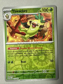 Pokemon TCG * SV Twilight Masquerade * 15/167 Thwackey REVERSE HOLO Common * NM - Image 1