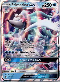 Pokemon TCG Primarina-GX 42/149 Sun Moon Holo LP - Image 1