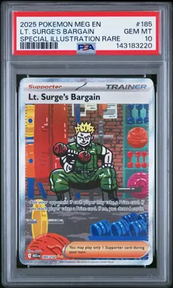 2025 POKEMON MEG SPECIAL ILLUSTRATION RARE #185 LT. SURGE'S BARGAIN PSA 10 - Image 1