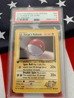 PSA 2000 1ST EDITION Pokemon Gym Heroes, Lt. Surges Voltorb #84 SHARP CARD - Image 1
