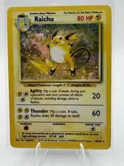 Pokemon Raichu 80 HP Holo Rare Card Base Set 14/102 English WOTC - Image 1