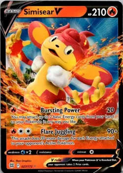 Simisear V 027/172 Swsh09: Brilliant Stars Holo Pokemon TCG NM (SKU 1-1) - Image 1