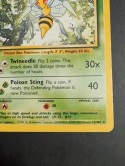 Beedrill 1999 Pokemon Base Set Unlimited Rare #17/102 - MP - Image 3