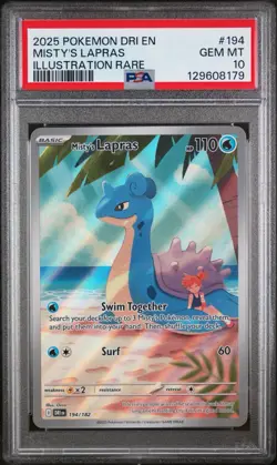 2025 POKEMON DRI EN-DESTINED RIVALS ILLUSTRATION RARE #194 MISTY'S LAPRAS PSA 10 - Image 1