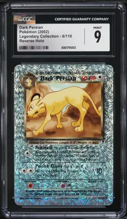 CGC 9 Dark Persian Reverse Holo Legendary Collection 2002 Pokemon Card #6 - Image 1