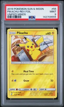 PSA 10 Pikachu 2019 Pokemon Sun & Moon Unified Minds Reverse Holo #55/236 - Image 1