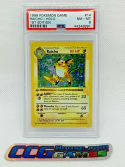 Pokemon Raichu #14 1st Edition HOLO Foil Thick Stamp 1999 PSA 8 *CCGHouse* - Image 1