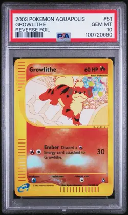 2003 POKEMON AQUAPOLIS #51 GROWLITHE REVERSE FOIL | PSA 10 | POP 1 💎 - Image 1