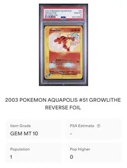 2003 POKEMON AQUAPOLIS #51 GROWLITHE REVERSE FOIL | PSA 10 | POP 1 💎 - Image 3