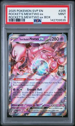 2025 POKEMON SVP EN-SV BLACK STAR PROMO #205 TEAM ROCKET'S MEWTWO EX PSA 9 - Image 1