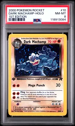 2000 Pokemon Rocket Dark Machamp 1ST Edition PSA 8 #10 - Image 1