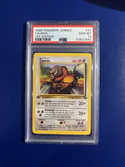 1999 POKEMON JUNGLE 1ST EDITION #47 TAUROS PSA 10 - Image 1