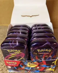 Pokemon TCG Mega Evolution MEGA HEROES 10 Sealed MINI TINs With DISPLAY - Image 1