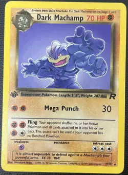 Dark Machamp 27/82 1st Edition Team Rocket Rare Pokemon Card LP+ - Image 1