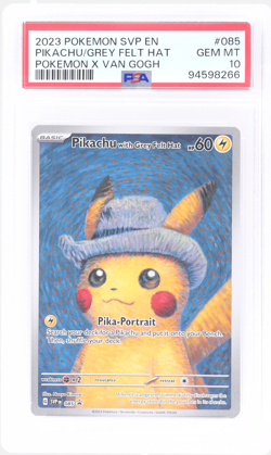 2023 Pokemon SV Black Star Promo Pikachu With Grey Felt Hat X Van Gogh PSA 10 - Image 1