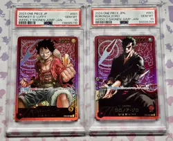 Luffy ST01-001 & Zoro OP01-001 PSA10 Weekly Shonen Jump Promo One Piece Cards - Image 1