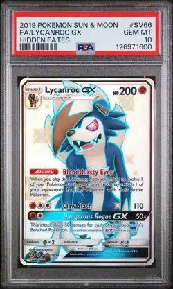 Fa/Lycanroc Gx Pokemon Sun & Moon Hidden Fates SV66 NM PSA 10 - Image 1