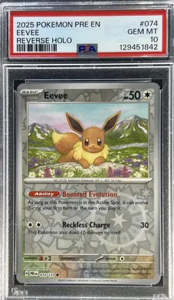2025 Pokemon Prismatic Evolutions ** EEVEE ** #74 Reverse Holo 💎 PSA 10 💎 - Image 1