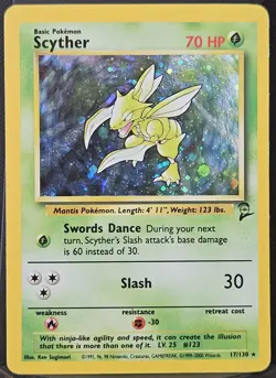 Pokemon Scyther 70 HP Holo Rare Base Set 2 17/130 Wizards Card 2000 - Image 1