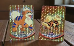 Pokemon Topps GROWLITHE #58 & ARCANINE #59 EVO Holo Prism Vending Sticker Cards - Image 1