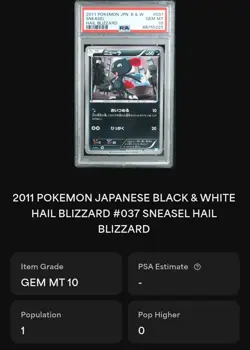 PSA 10 Sneasel: Hail Blizzard: 1st Ed- 037/052 - Pokemon 2011: POP 1 - Image 3