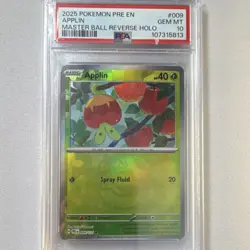 Pokemon Applin Master Ball Reverse Holo Prismatic Evolutions 009/131 PSA 10 - Image 1