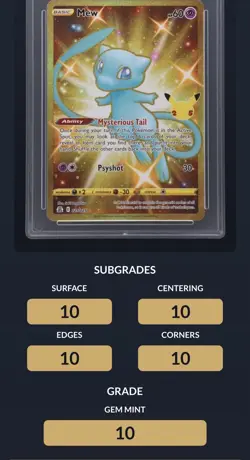 Pokemon TCG Mew 025/025 Celebrations Ace 10 - Perfect Subgrades - Image 3