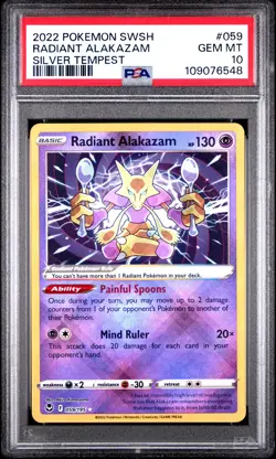 Radiant Alakazam PSA 10 2022 Silver Tempest #059 Pokemon Card - Image 1