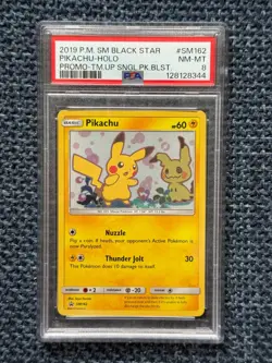 POKEMON TEAM UP SM BLACK STAR PROMO PIKACHU #SM162 HOLO PSA 8 NM - Image 1