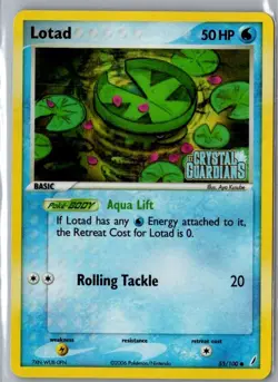 Lotad 55/100 EX Crystal Guardians Reverse Holo Rare Stamped Pokemon Card NM - Image 1