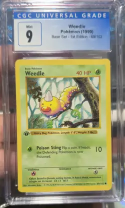 Pokemon Weedle Base Set Shadowless 1st Edition CGC 9 69/102 card - Image 1