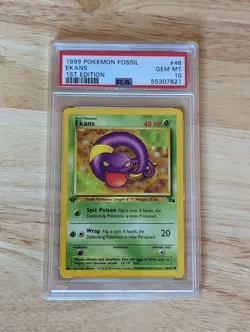 1999 POKEMON FOSSIL 1ST ED #46 EKANS PSA 10 - Image 1