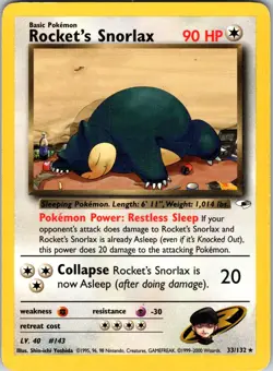 Rocket's Snorlax 033/132 Gym Heroes Pokemon LP SMALL CREASE Unlimited - Image 1