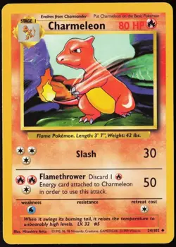 Charmeleon NM Pokemon #024/102 Base Set Vintage 1999 Uncommon Near Mint Regular - Image 1