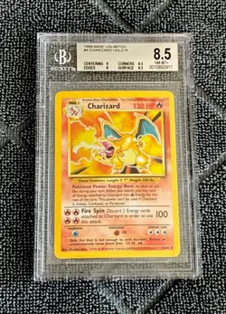 1999 Pokemon Base Set Unlimited #4 Charizard Holo BGS 8.5 (9, 8, 8.5, 8.5) Rare - Image 1