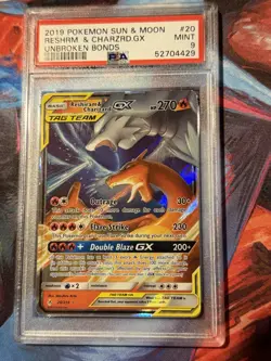 2019 Pokemon Sun And Moon Reshiram & Charizard GX 20/214 Unbroken Bonds PSA 9 - Image 2