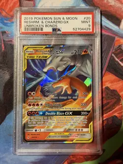2019 Pokemon Sun And Moon Reshiram & Charizard GX 20/214 Unbroken Bonds PSA 9 - Image 5