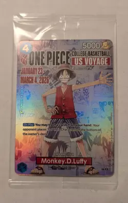 One Piece Monkey D. Luffy US Voyage College Basketball Promo Card SEALED 3 avail - Image 1