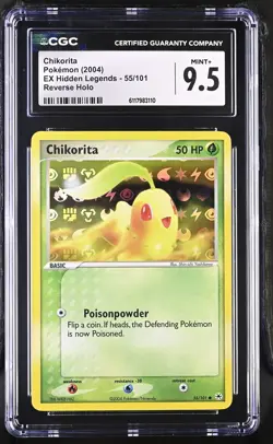 CGC 9.5 MINT+ Chikorita 2004 EX Hidden Legends 55/101 Reverse Holo Pokemon Card - Image 1