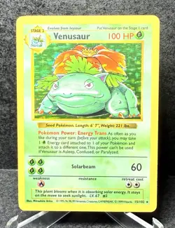 Vintage Pokemon Venusaur Base Set Shadowless Holo Rare 15/102 Card - Image 1