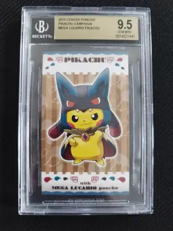 BGS 9.5 Poncho Pikachu Mega Lucario Business Card Japanese Pokemon Promo 2015 - Image 1
