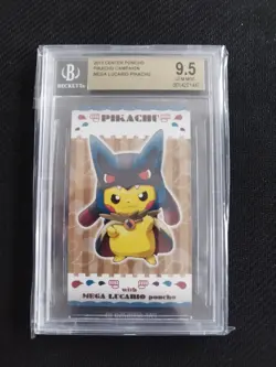 BGS 9.5 Poncho Pikachu Mega Lucario Business Card Japanese Pokemon Promo 2015 - Image 3